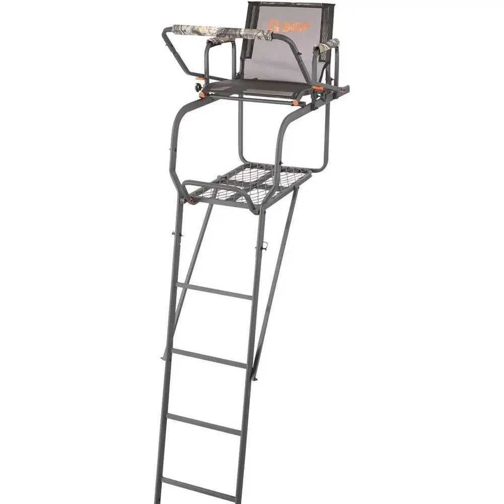 15.5-Foot Climbing Tree Stand with Mesh Seat for Hunting Gear and Accessories
